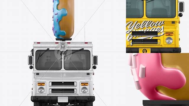 907+ Foodtruck with Donut PSD Mockup Front View Easy-to-Edit Photoshop Freebie