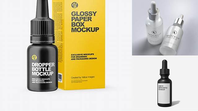 9075+ Matte Dropper Bottle with Matte Paper Box PSD Mockup Editable and Customizable PSD