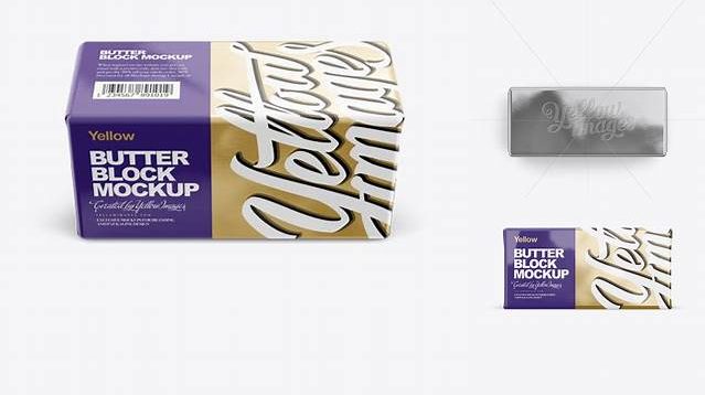 9079+ 250g Butter Block In Metallic Foil Wrap PSD Mockup Front Smart Layer PSD