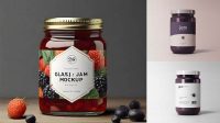 9086+ Glass Berry Jam Jar PSD Mockup Front View Premium Mockup Freebie