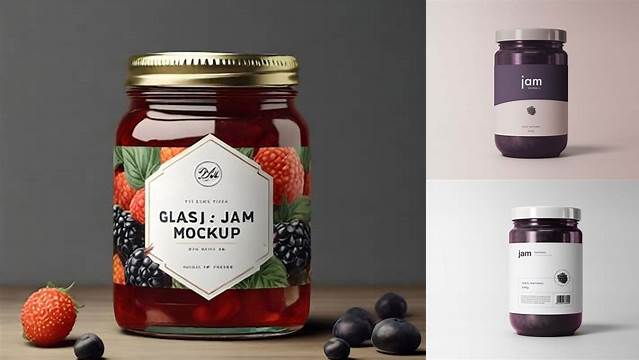 9086+ Glass Berry Jam Jar PSD Mockup Front View Premium Mockup Freebie