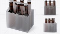 909+ Transparent Plastic 6 Pack Amber Bottle Carrier PSD Mockup 3/4 View High-Angle Shot Exclusive Free Photoshop Mockup