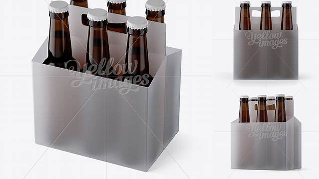 909+ Transparent Plastic 6 Pack Amber Bottle Carrier PSD Mockup 3/4 View High-Angle Shot Exclusive Free Photoshop Mockup