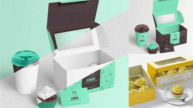 9095+ Cupcake Box Mockup Easy Editable