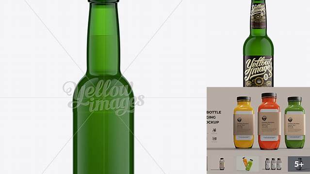 9096+ 250ml Longneck Green Glass Bottle PSD Mockup Free Photoshop Mockup Design