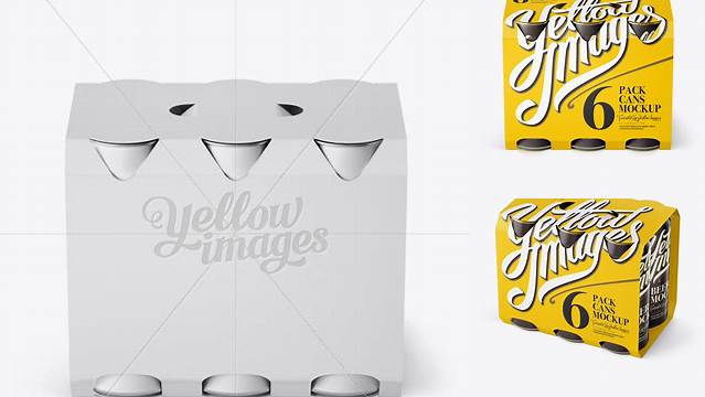 9113+ White Paper 6 Pack Cans Carrier PSD Mockup Front View High-Angle Shot Free Graphic Design Resource