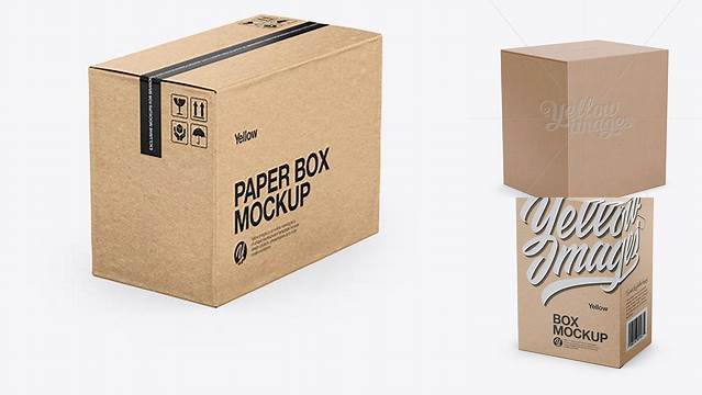 9114+ Kraft Box with Bottle PSD Mockup Half Side View High-End PSD Download