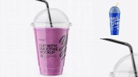 9121+ Berries Smoothie Cup with Straw PSD Mockup Smart Object Free Photoshop File