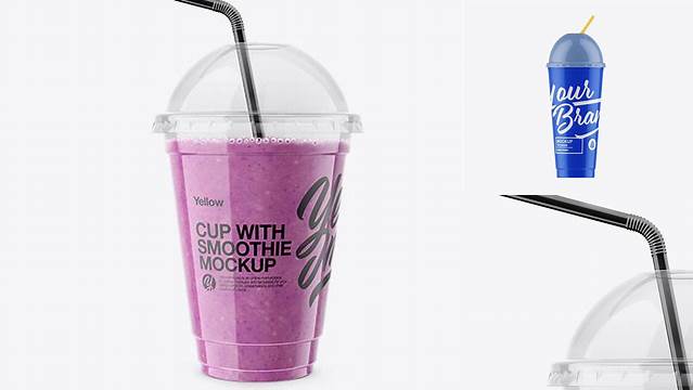 9121+ Berries Smoothie Cup with Straw PSD Mockup Smart Object Free Photoshop File