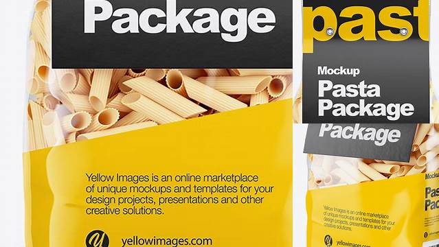 9127+ Pennette Rigate Pasta with Paper Label PSD Mockup Front View Custom Mockup Graphic Design