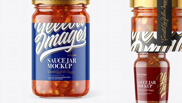 9128+ Clear Glass Jar with Bruschetta Sauce PSD Mockup Easy Editable