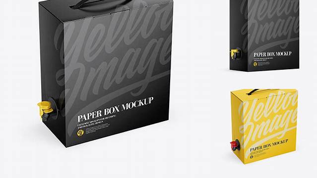 9133+ Bag In A Paper Box With Dispenser PSD Mockup Half Side View Easy-to-Edit PSD