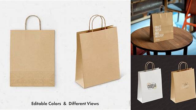 9135+ Flat Bottom Kraft Paper Bag PSD Mockup / Front 3/4 View Easy-to-Edit Photoshop Freebie