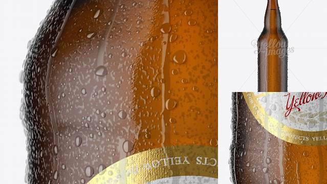 9136+ 22oz Amber Beer Bottle With Condensation PSD Mockup Elegant High-Resolution Design File