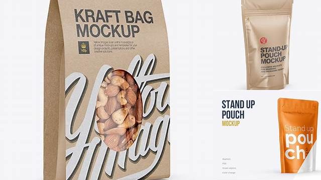 9137+ Kraft Stand-Up Pouch PSD Mockup Half Side View Elegant and Stylish Mockup