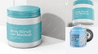 9139+ Cosmetic Jar with Scrub PSD Mockup Halfside View Premium Free Graphic Resource