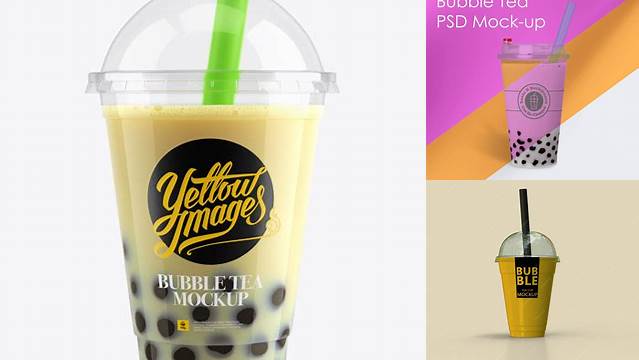 9142+ Banana Bubble Tea Cup PSD Mockup Front View Digital Photoshop Free Mockup