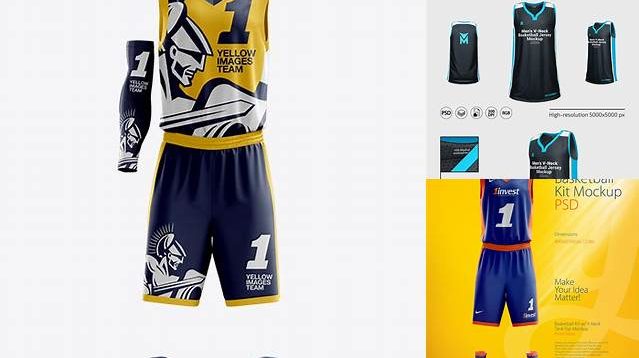 9143+ Full Basketball Kit with V-Neck Tank Top PSD Mockup Front View High-Quality Digital Mockup Resource