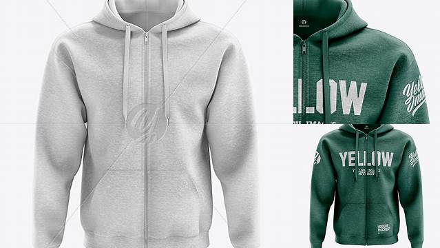 915+ Men’s Heather Full-Zip Hoodie PSD Mockup Front View Editable Design PSD File