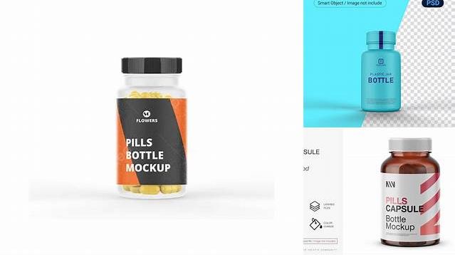 9152+ Clear Plastic Bottle With Glossy Pills PSD Mockup Fully Editable PSD Template