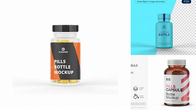 9152+ Clear Plastic Bottle With Glossy Pills PSD Mockup Fully Editable PSD Template