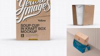 9153+ Soup Cup in Kraft Box PSD Mockup / Side View Eye-Level Shot Custom Graphic Mockup File