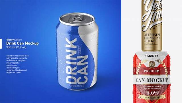 9156+ Glossy Aluminium Can With Condensation PSD Mockup Free PSD for Creatives