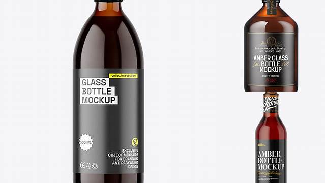 9164+ 500ml Amber Glass Bottle Download Free Editable PSD Template