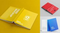 917+ Opened Book with Glossy Cover PSD Mockup Half Side View Digital Photoshop Free Mockup