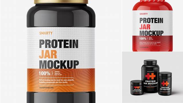 9174+ Matte Protein Jar With Glossy Cap PSD Mockup Free Mockup PSD Template