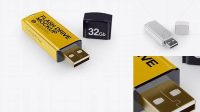 9179+ Opened Glossy USB Flash Drive PSD Mockup Half Side View High-Angle Shot Professional Design PSD