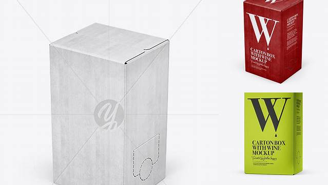 918+ Carton Box With Wine PSD Mockup Half Side View High-Angle Shot Download Free PSD