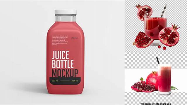 918+ Glass Bottle with Pomegranate Juice PSD Mockup Premium Freebie for Designers