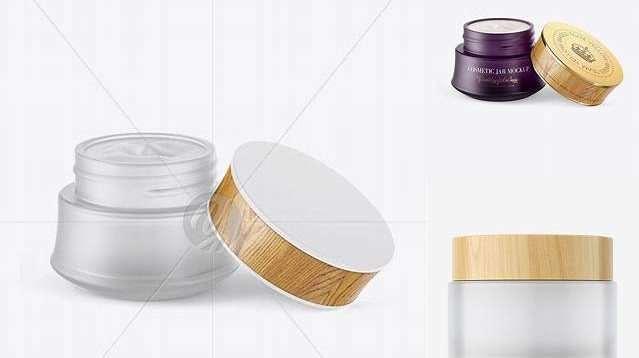 918+ Opened Frosted Glass Cosmetic Jar with Wooden Cap PSD Mockup Versatile PSD Mockup File