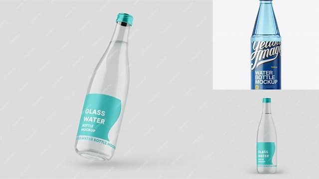 9182+ 330ml Blue Glass Water Bottle PSD Mockup Professional Design PSD