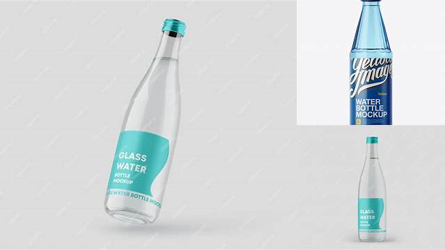 9182+ 330ml Blue Glass Water Bottle PSD Mockup Professional Design PSD