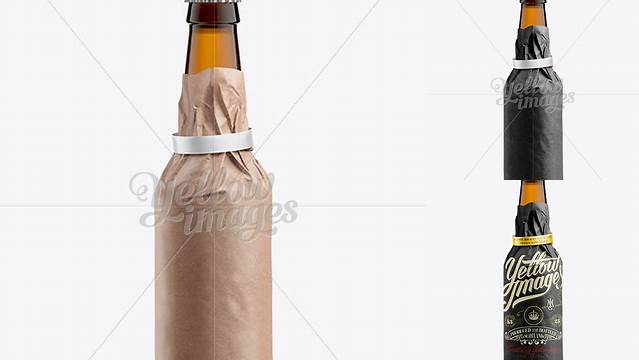 9189+ 33cl Long Neck Amber Bottle Wrapped in Kraft Paper with Ribbon PSD Mockup Free Editable Photoshop Template