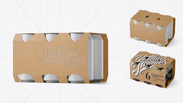 9190+ Carton 6 Pack 0.33L Cans Carrier PSD Mockup Halfside View High-Angle Shot High-Resolution Graphic