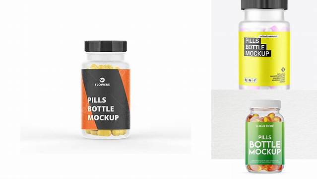 9202+ Frosted Bottle With Pills PSD Mockup Modern Free PSD Template