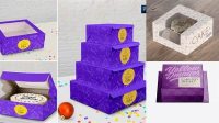 921+ Metallic Cake Box PSD Mockup Front View High-Angle Shot Modern Photoshop Resource