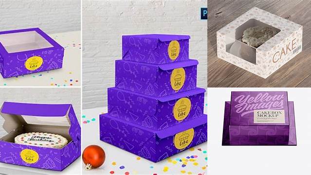 921+ Metallic Cake Box PSD Mockup Front View High-Angle Shot Modern Photoshop Resource