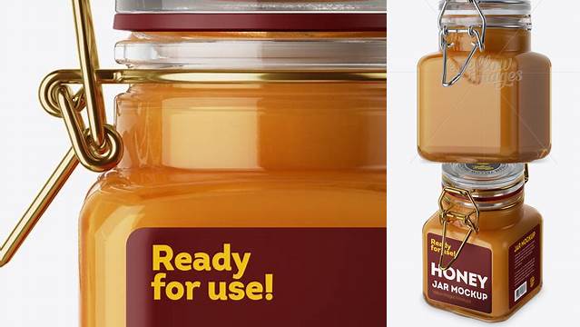 9215+ 100ml Glass Raw Honey Jar with Clamp Lid PSD Mockup Halfside View Smart PNG Image