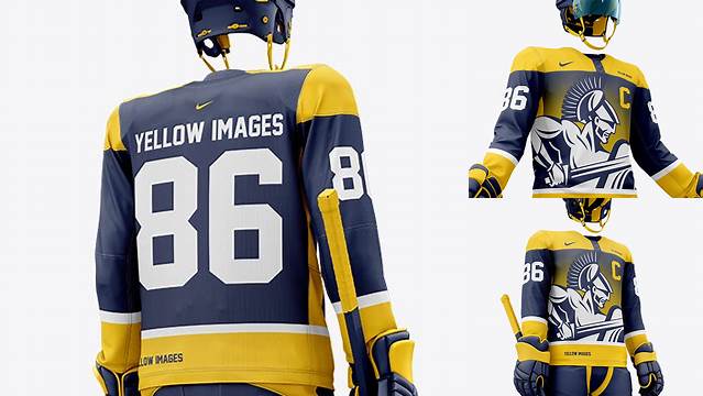 9221+ Men’s Full Ice Hockey Kit PSD Mockup Hero Shot Creative Free PSD Graphic Design