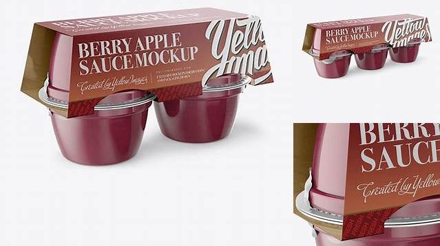 9226+ Berry Apple Sauce 4-4 Oz. Cups PSD Mockup Halfside View Smart PNG Image