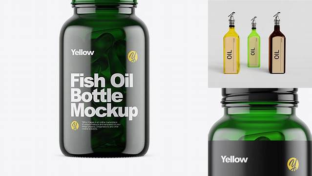 9226+ Dark Green Glass Fish Oil Bottle PSD Mockup Mockup PSD Free Download