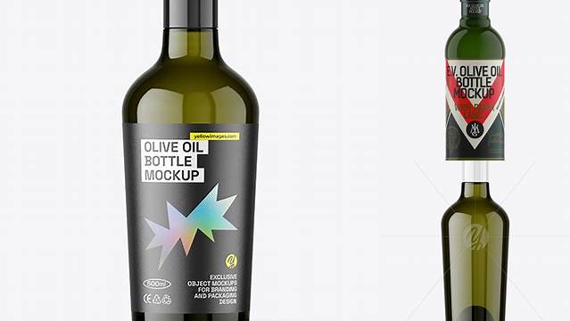 923+ 500ml Green Glass Olive Oil Bottle PSD Mockup Modern Photoshop Resource