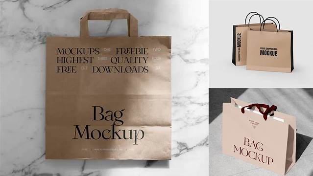 9232+ Metallic Paper Shopping Bag PSD Mockup Front View Stylish PSD for Free