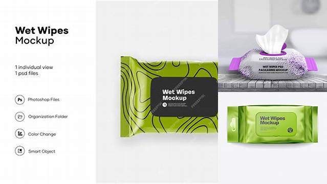 9234+ Metallic Wet Wipe Pack PSD Mockup Top View Download Now High-Quality PSD Template