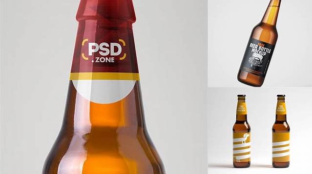 9236+ Beer Bottle With Metallic Finish PSD Mockup Stylish Free PSD