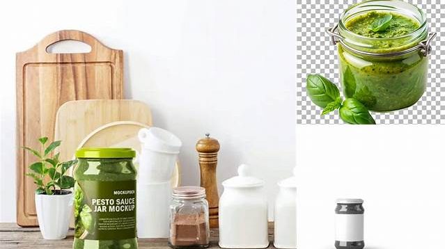 9237+ Pesto Sauce Jar PSD Mockup Photoshop Freebie